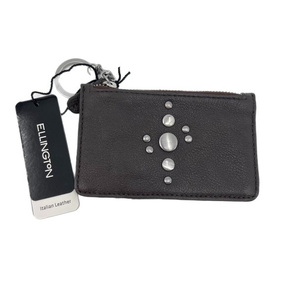Ellington Brown Leather Mini Wristlet Pouch Wallet | Silver Hardware Detail - Picture 1 of 5